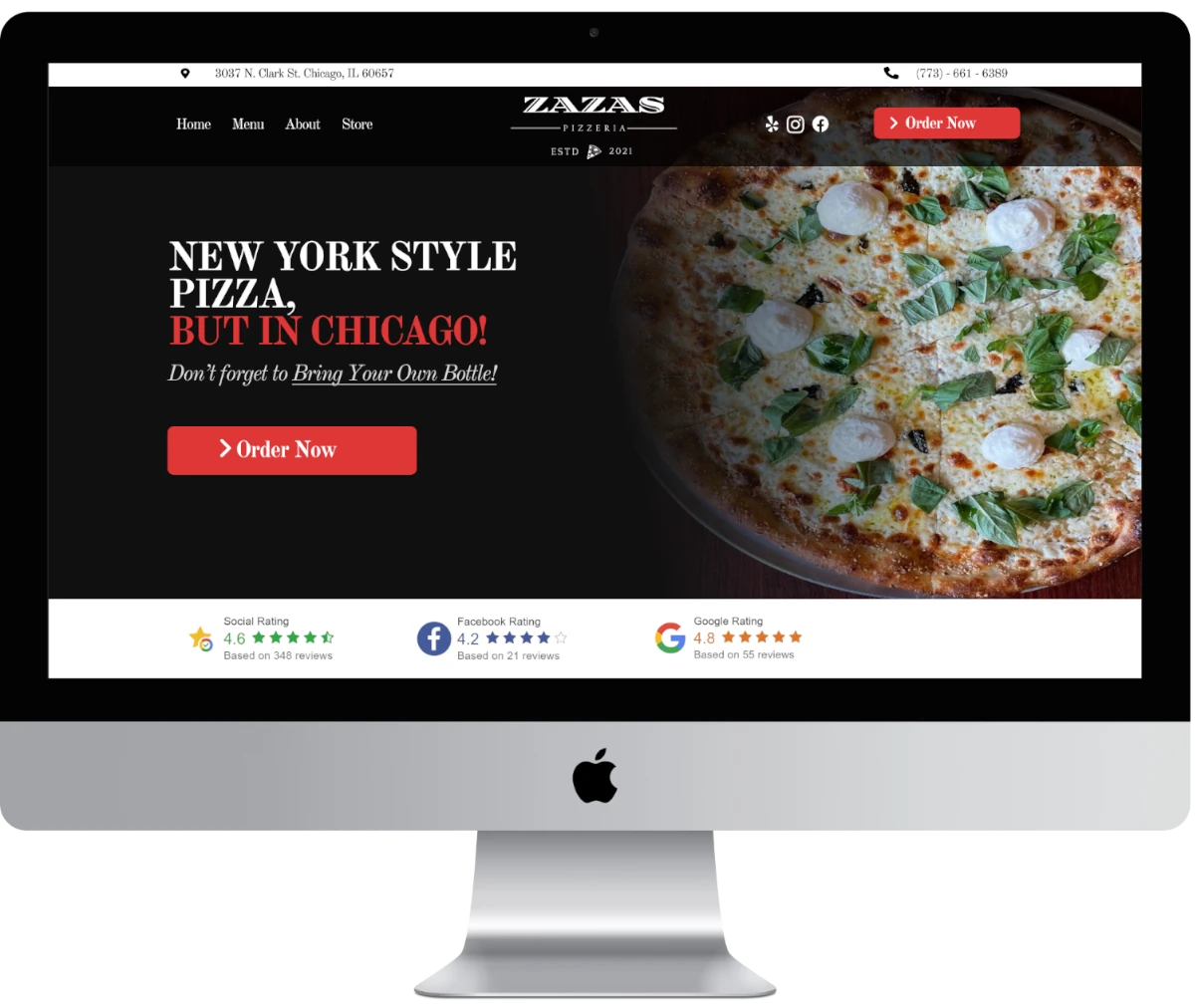 Clean and slick website for a pizza restaurant.