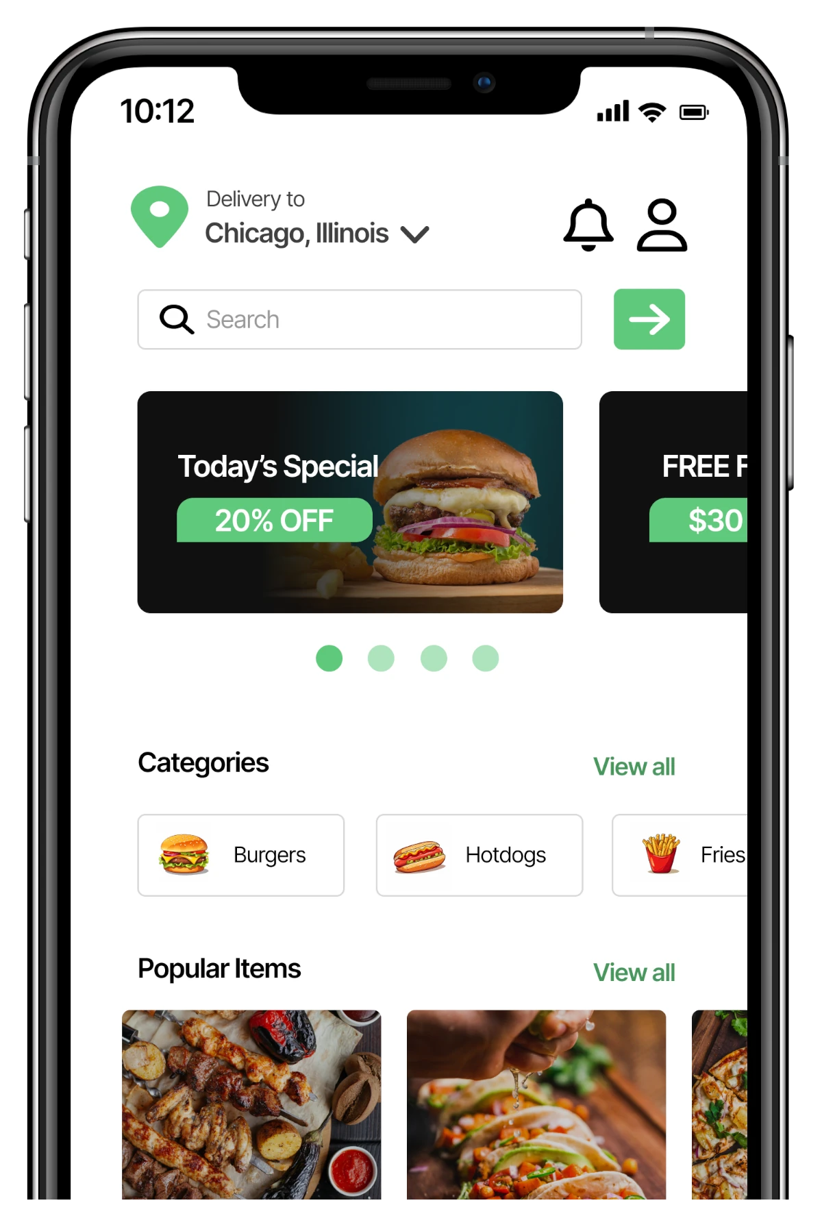 Mobile design of a fast food delivery service.