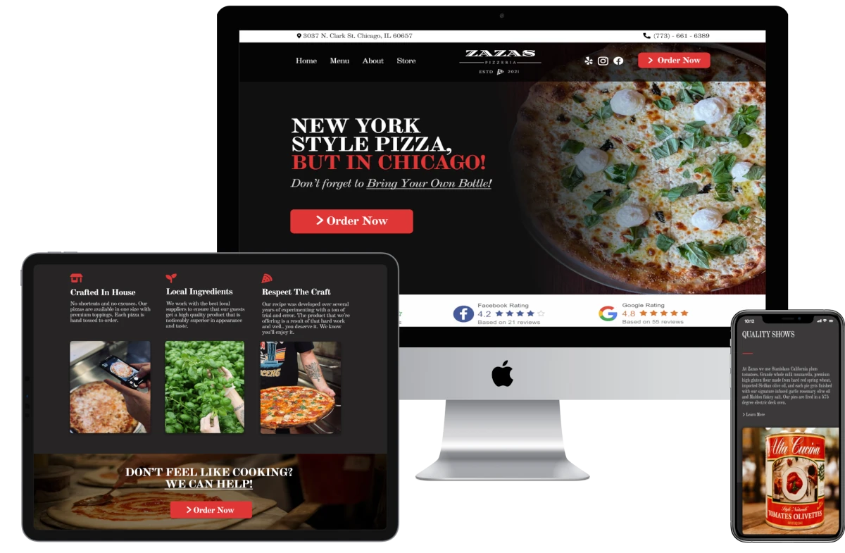 Clean and slick website for a pizza restaurant.